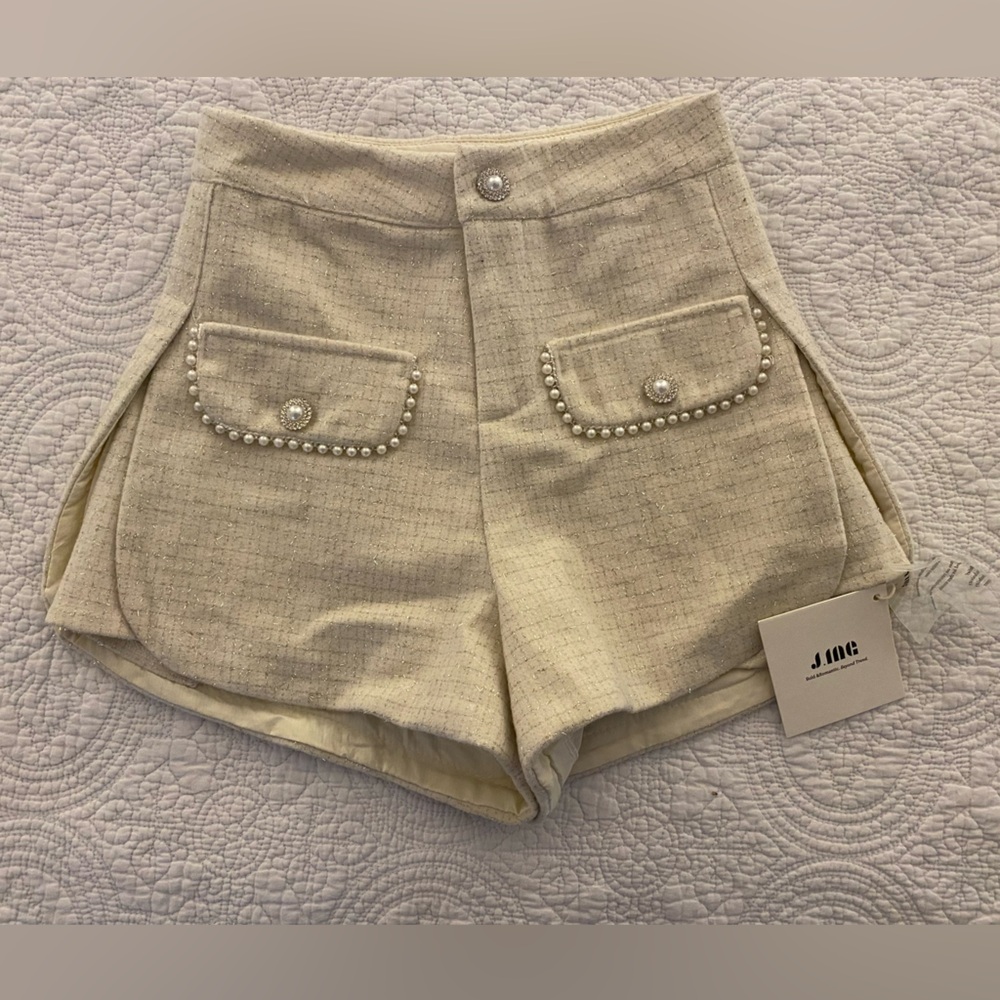 High rise A line faux tweed women’s embellished tailored shorts